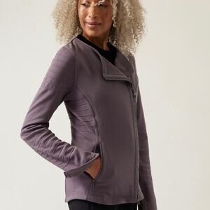 Athleta Moto Jacket Small Purple Asymmetric Full Zip Long Sleeve Textured Soft